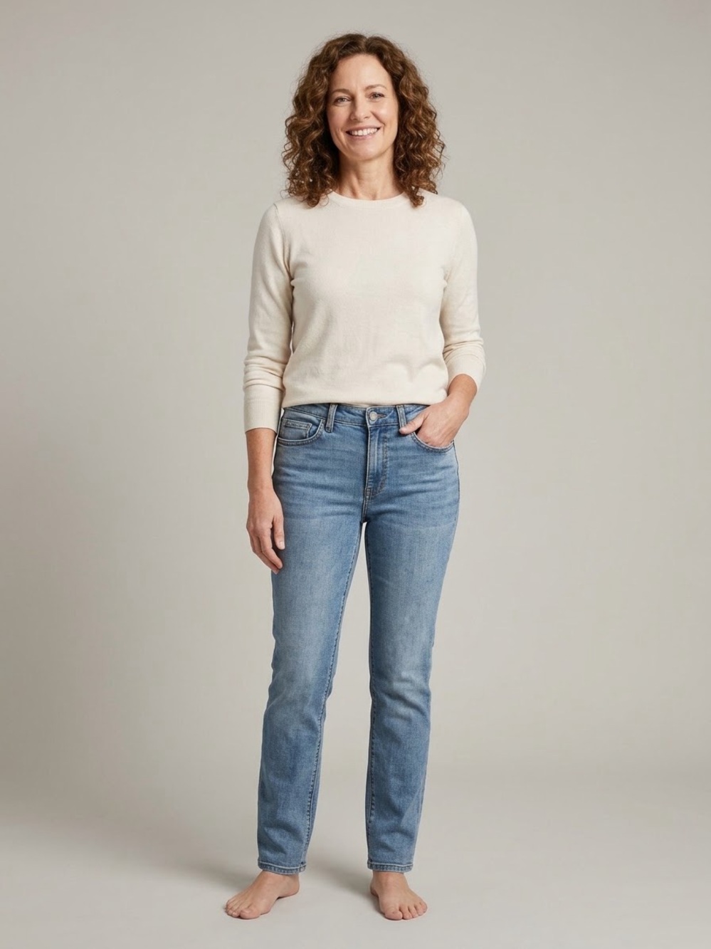 Oat Classic Mid-Rise Straight Jeans in Light Blue. Size 2